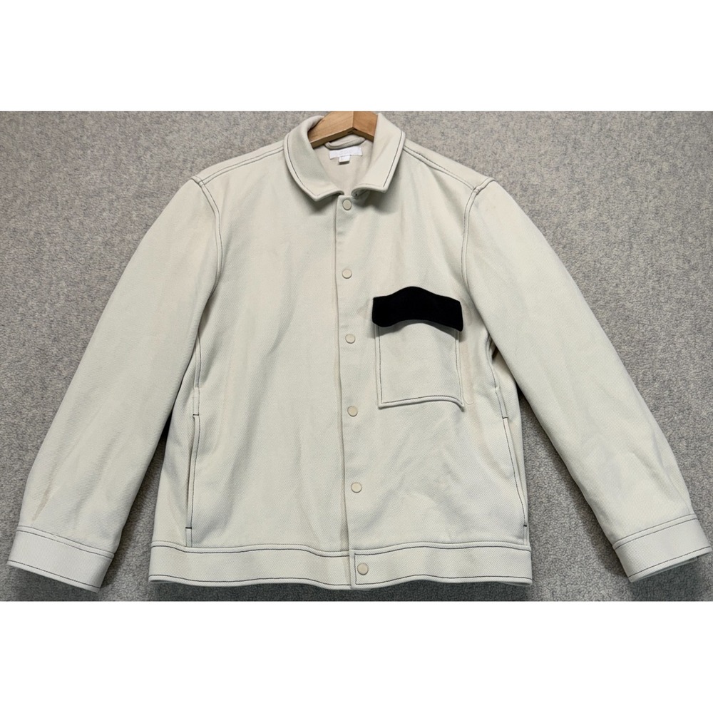 COS Mens Shirt Jacket Cream Y2K Cotton Twill Classic Snap Front Pocket Patch S